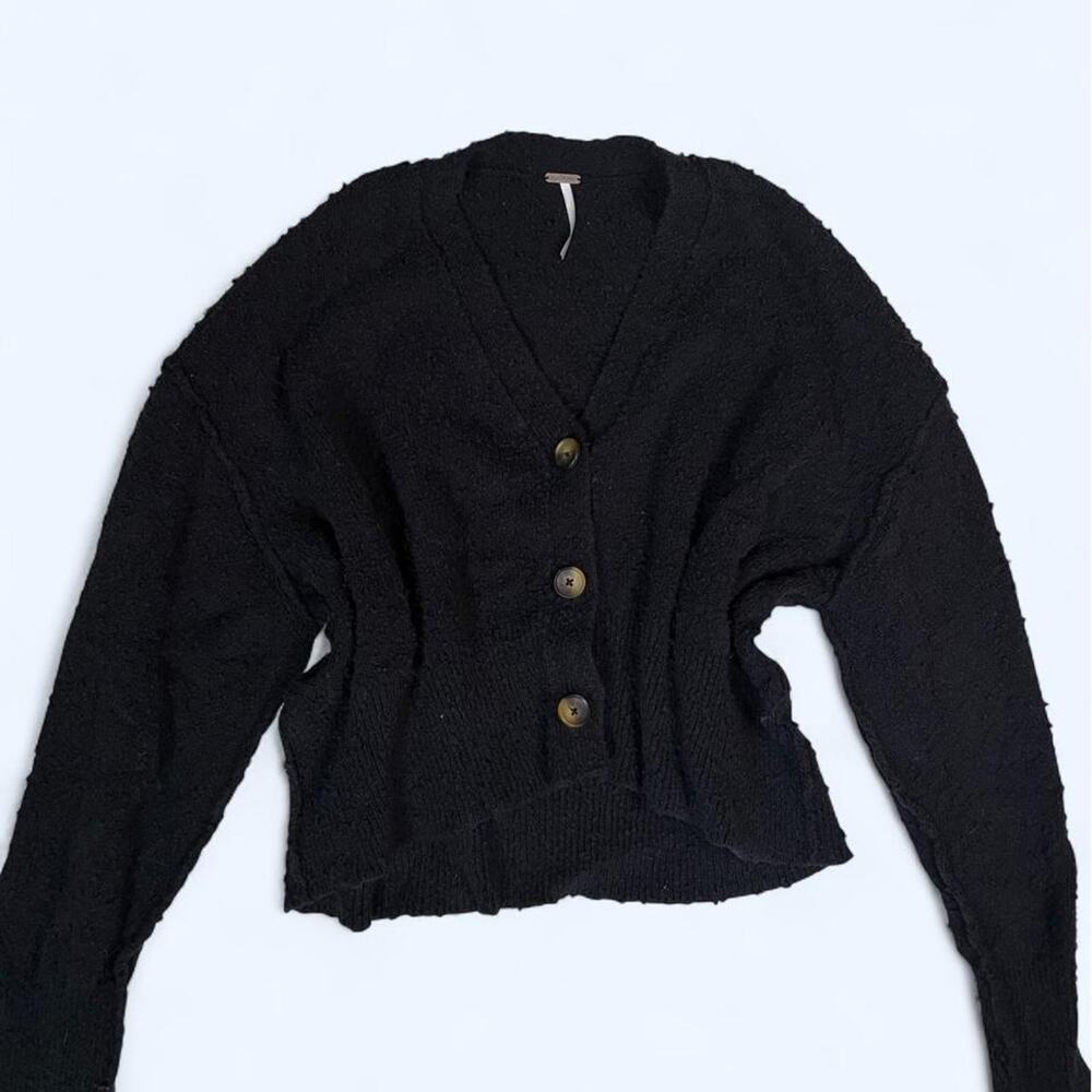 Free People Black Cropped Cardigan with Tortoise Buttons - Size S